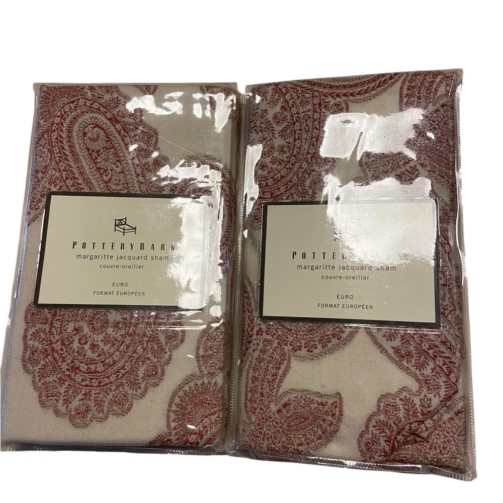 Pottery Barn Pillow Sham Margaritte Jacquard Red Paisley Wool Blend European New
